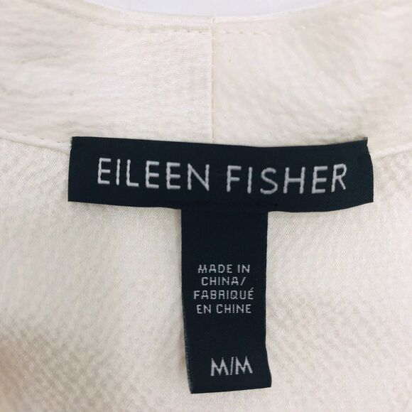 Eileen Fisher Silk Long Sleeve V Neck Blouse Classic Ivory Preppy Women's Size M - Picture 6 of 12